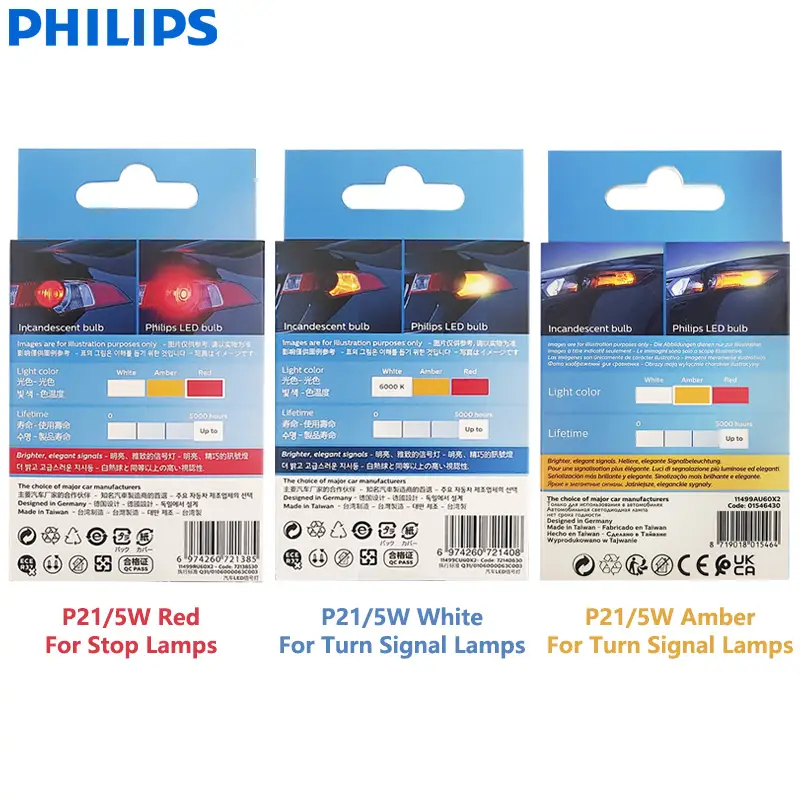 Philips Ultinon Pro6000 LED P21/5W 1157 S25 Two Contacts Amber Red White Car Turn Signal Stop Lamps No Flash Flicker Error Free - 2
