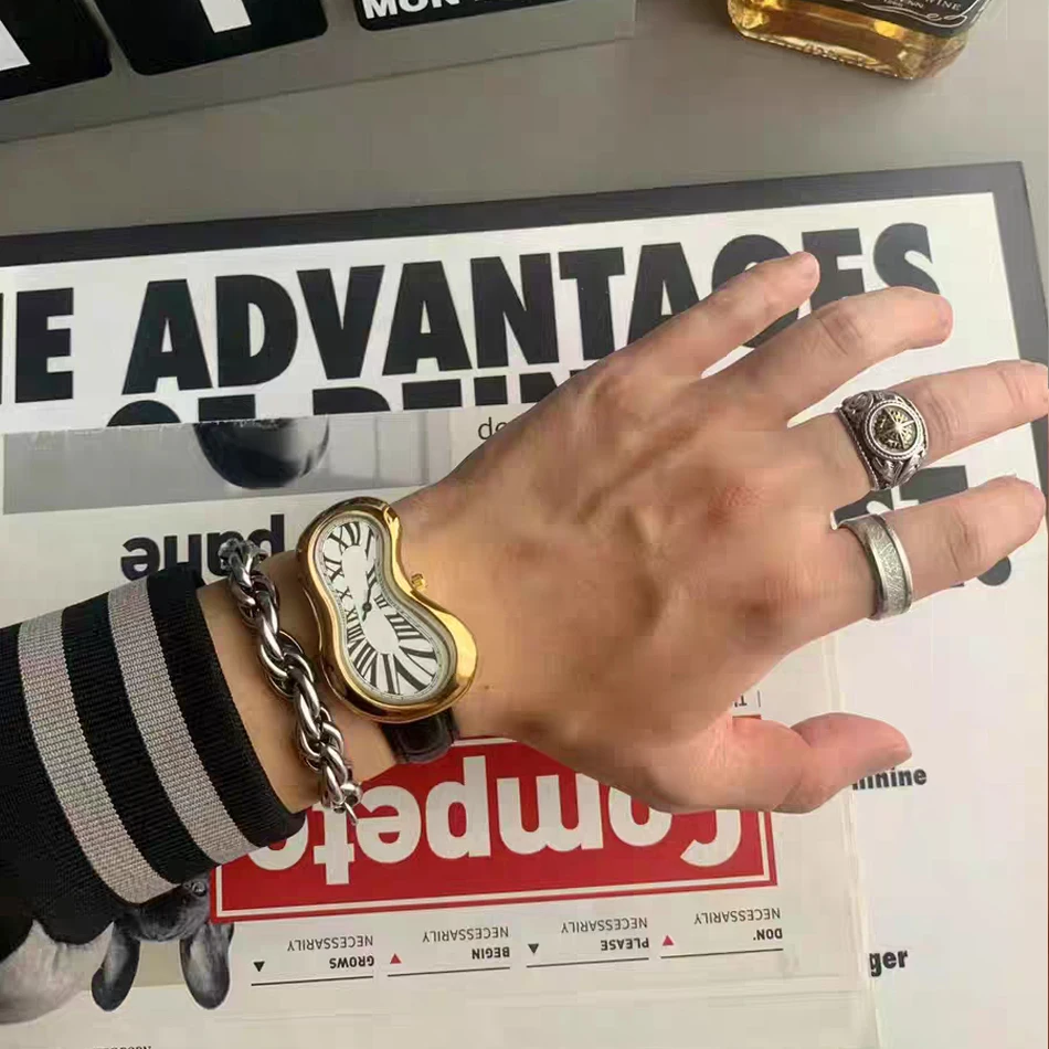 New Y2K Fashion Creative Men Women Soft Melting Watch Luxury Streetstyle Irregular Shape Dial Unique Design Quartz Watch view 6