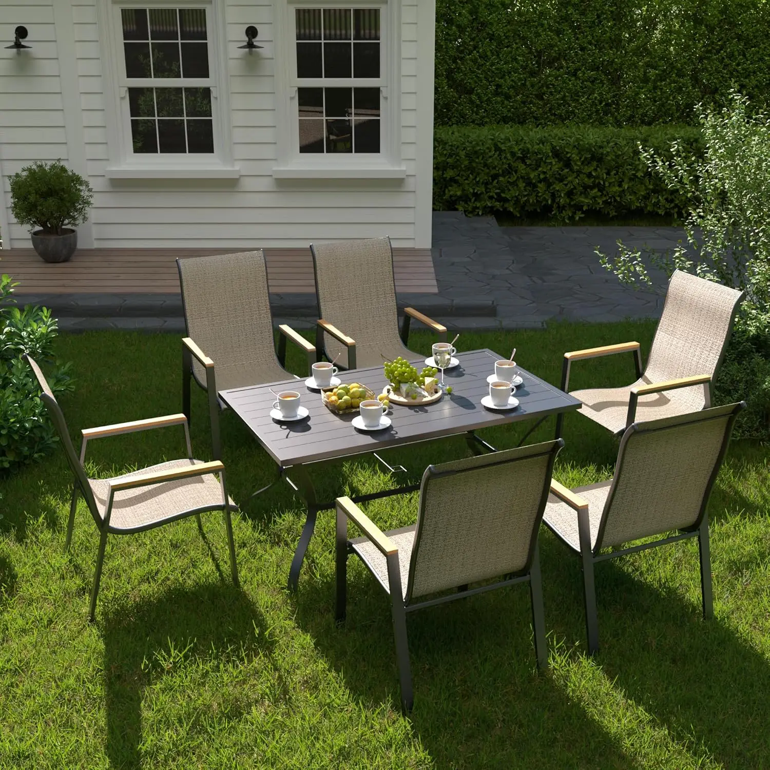 UDPATIO set of 6 outdoor high back stackable chairs, metal frame Textilene chairs, suitable for lawn garden decks