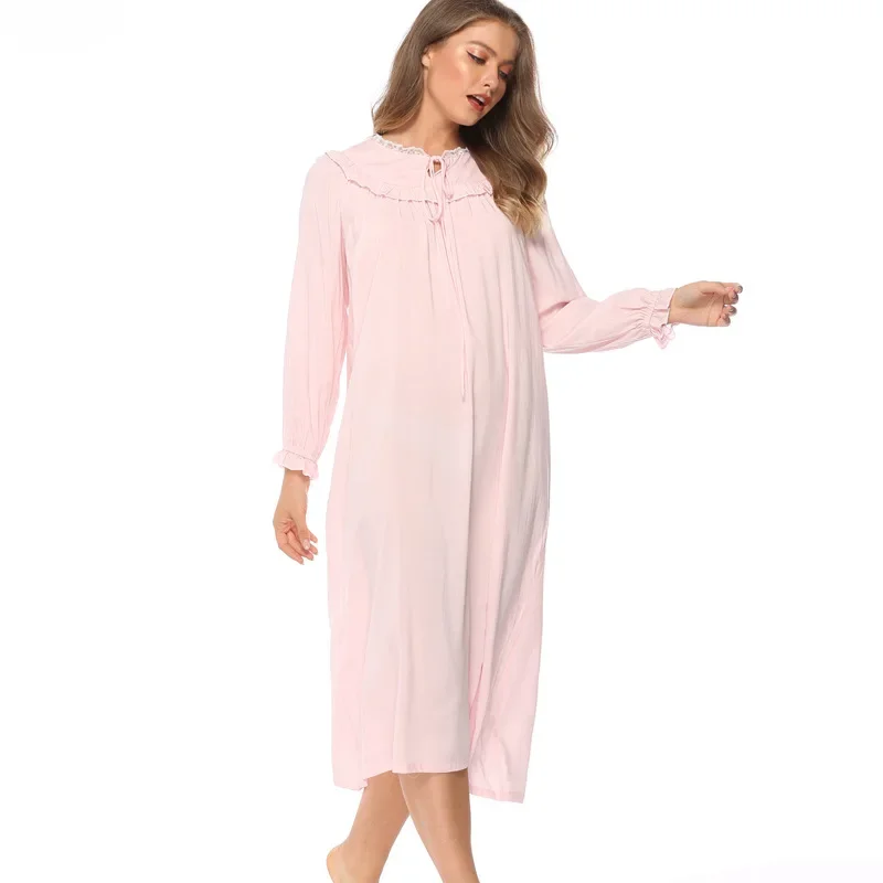 Victorian Cotton Night Dress Women White Long Sleeve Nightdress Loose Robe Peignoir Lady Vintage Nightgowns Princess Sleepwear