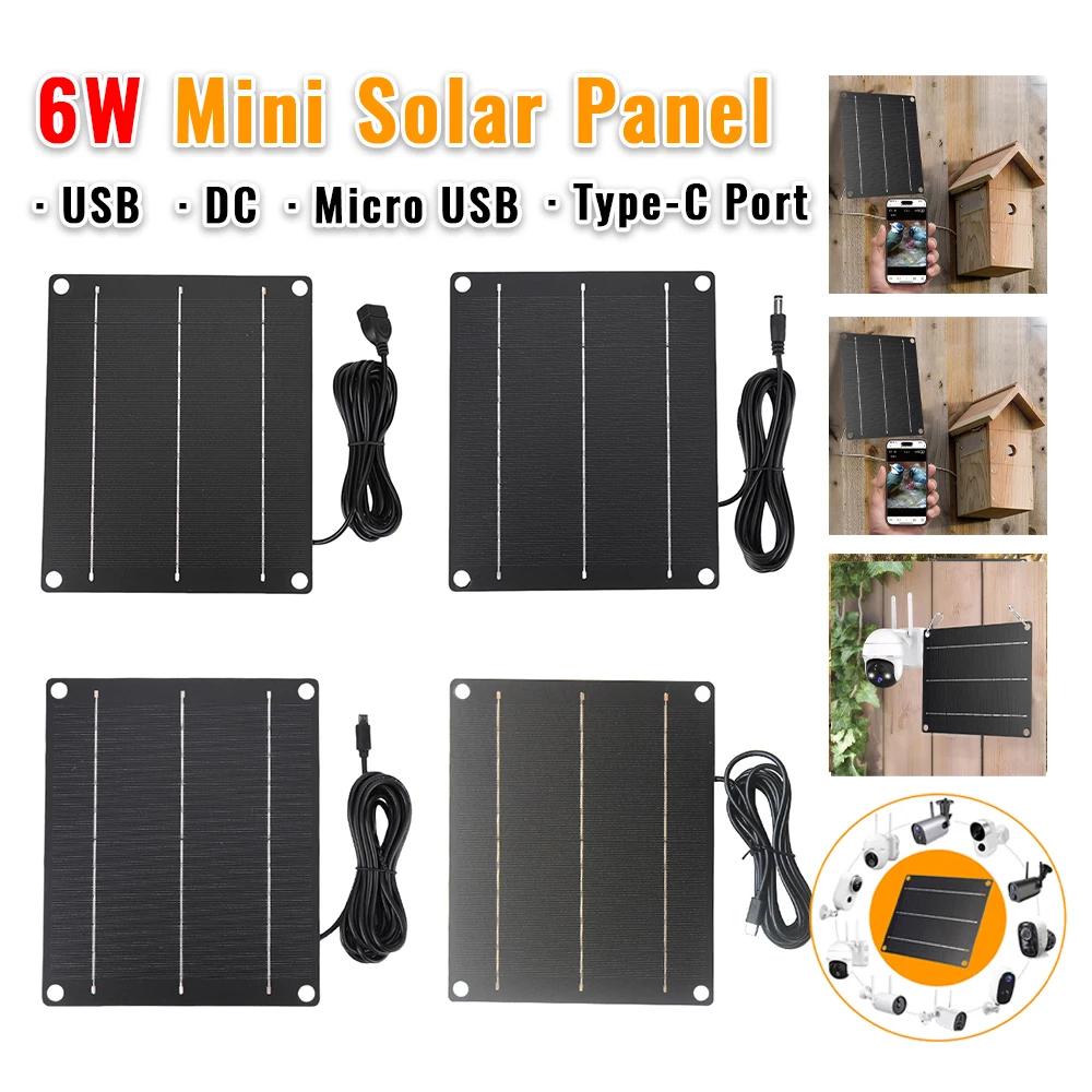 لوحة شمسية صغيرة مع مادة للحيوانات الأليفة ، شاحن شمسي ، طقم شحن للهاتف ، مراوح صغيرة ، كاميرا أمان خارجية ، 6 وات