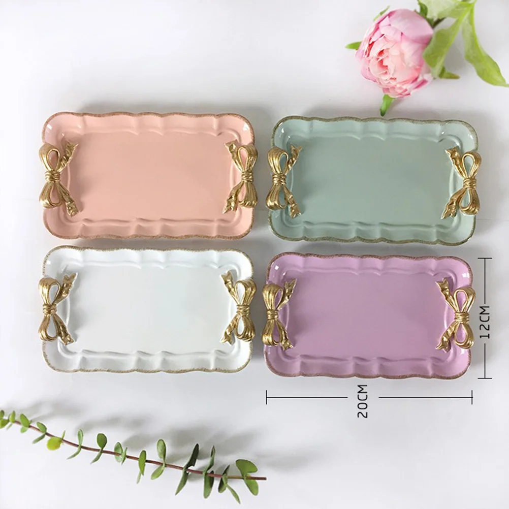 

Bowknot Small Dessert Tray Macaron Color Hand Painted Retro Resin Jewelry Dish Cake Snack Plate Photography Prop