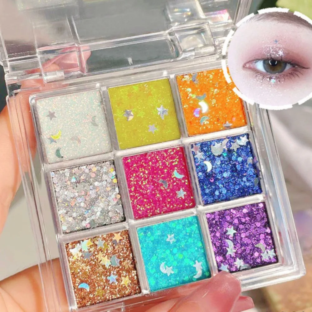1 ボックス 9 色グリッターシマーアイシャドウメイクアップパレットスパークルジェルグリッター混合スタームーンフェイス/アイスパンコール高光沢アイグリッター