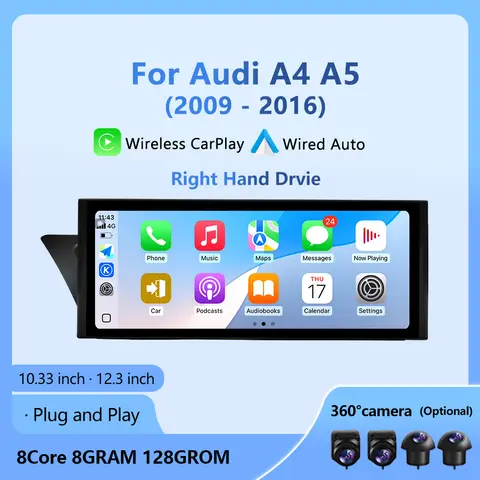 아우디 A4 A5 2009-2016용 안드로이드 오토 카 멀티미디어 라디오, 네비게이션 스테레오 카플레이, 초슬림 스크린 비디오 플레이어, DSP, 4G GPS 탑재