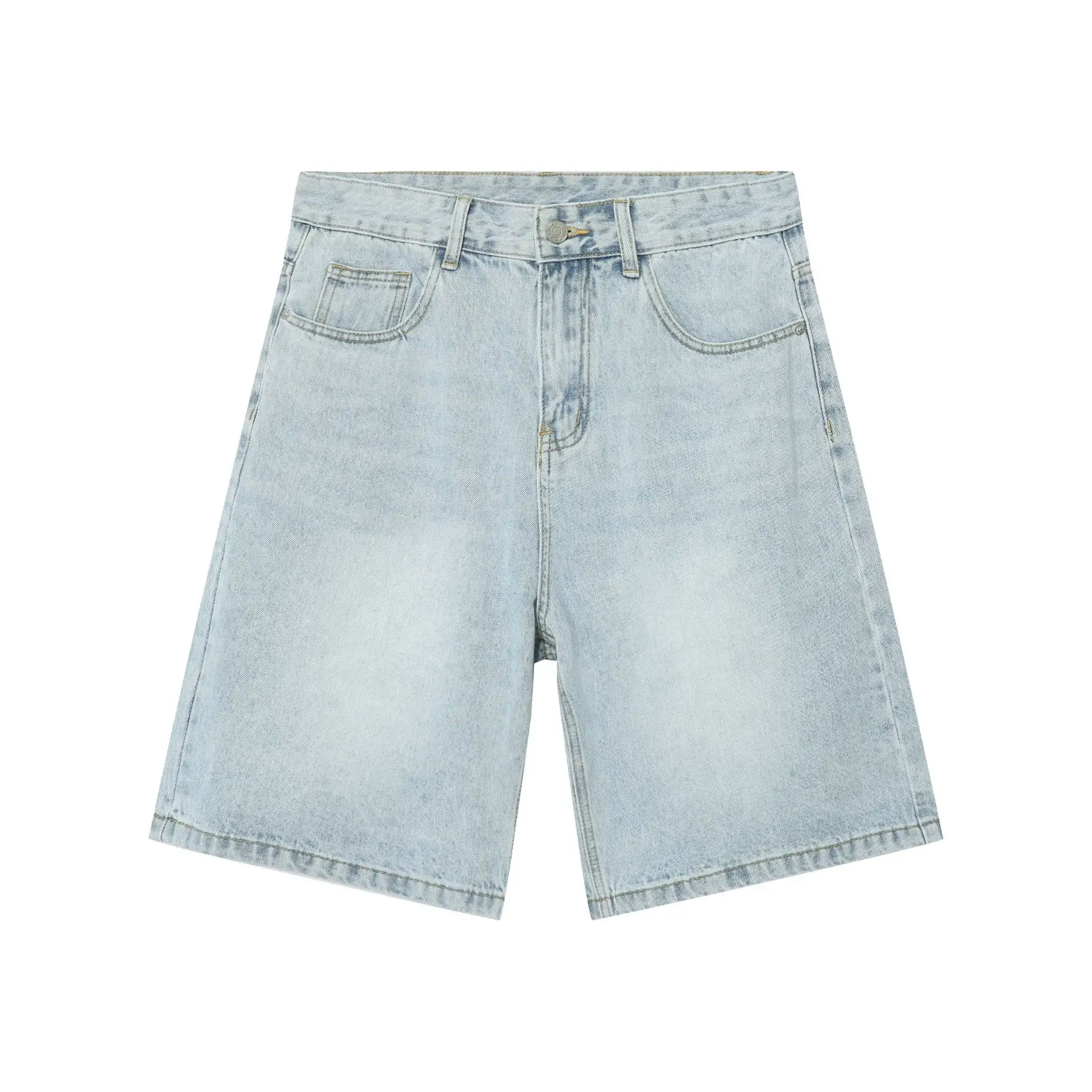 Short Denim Pant Men Jeans Knee Length Pants Vintage Straight High Waist Loose Trousers Y2k Streetwear Casual Leisure Spring