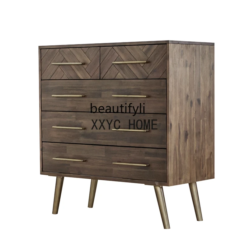 

Nordic Five-Bucket Cabinet Modern Light Luxury Simple Bedroom Living Room Light Luxury Solid Wood Chest of Drawers Locker