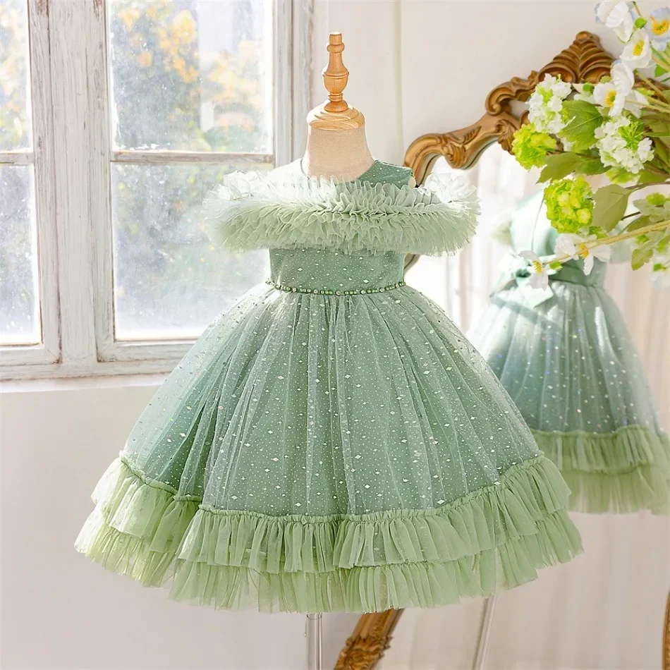 Summer Tulle Party Bridesmaids Girls Dress Elegant Wedding Birthday Princess Prom Dress for Girl Host Piano Evening Gown ASQ03