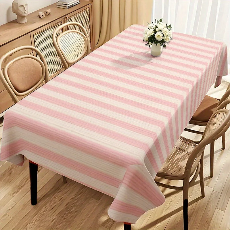 2D Flat Tablecloth - 1 piece - Soft, fashionable and beautiful powder-white vertical-striped tablecloth.
