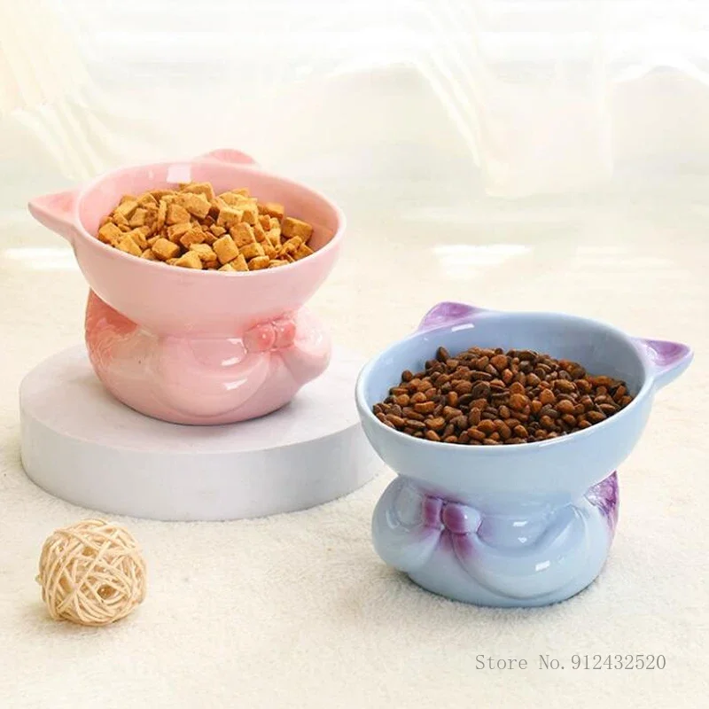 Ceramic Protection Lovely Fishtail Shaped Shape Drinking Water Food stuff Dog And Cat Bowl High Feet Tableware, Pet Product, 1Pc