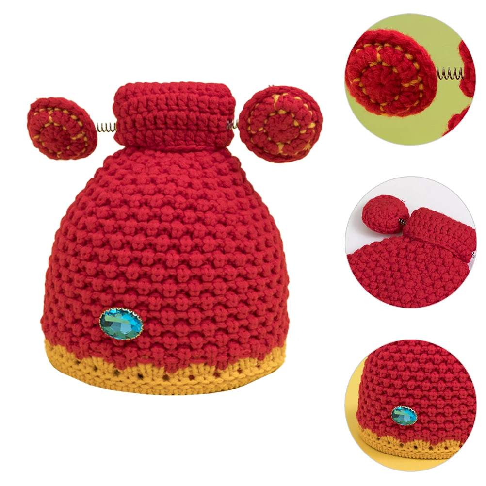 

1pcs Red Chinese Style Newborn Baby Hat Woolen Photo Prop For 3-8 Months Infant Costume Accessory Lightweight Warm Durable