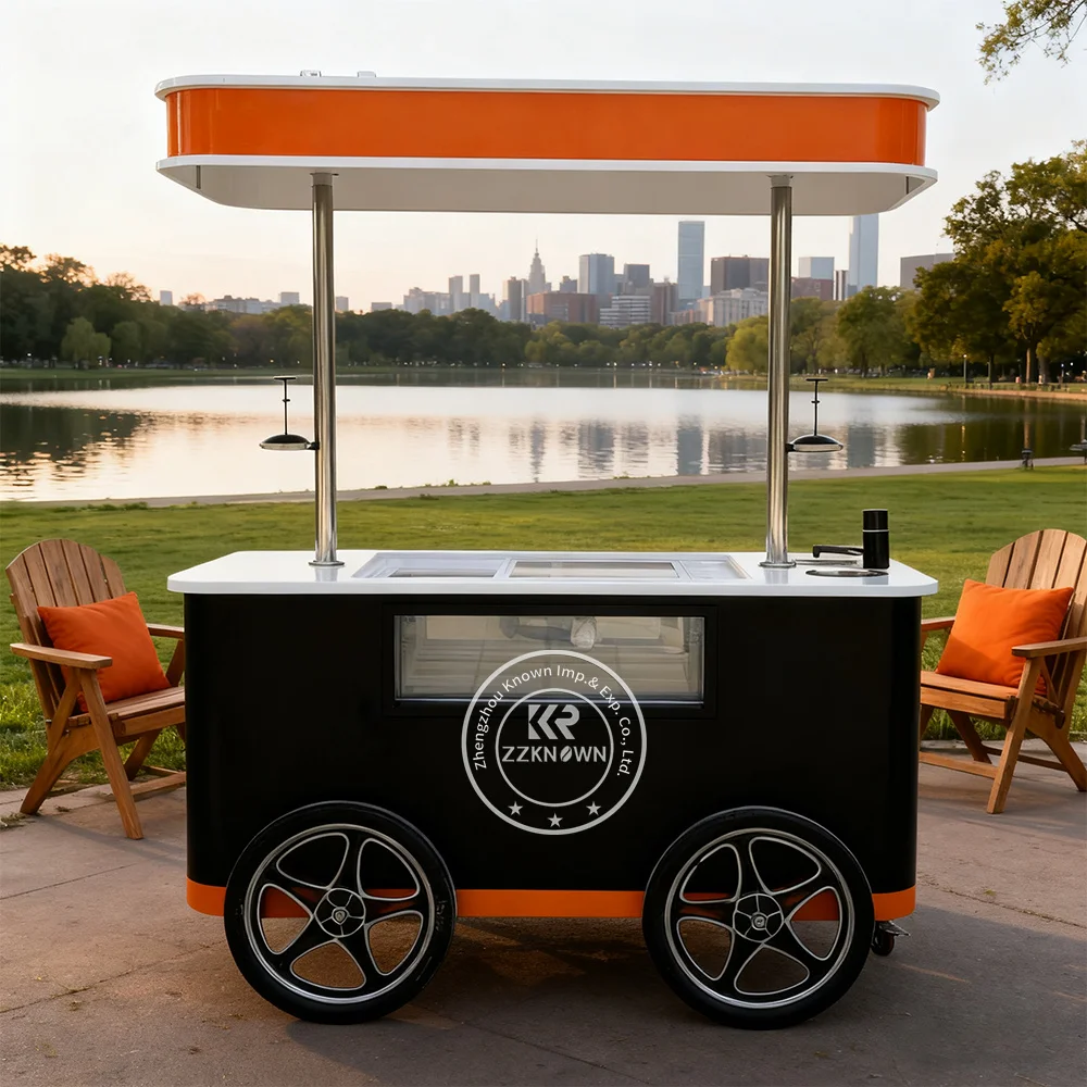 

Food Trolley Cart Ice Cream Food Truck Push Cart Mobile Food Cart with LED Lights Ice Cream Freezer Cabinet Kiosk
