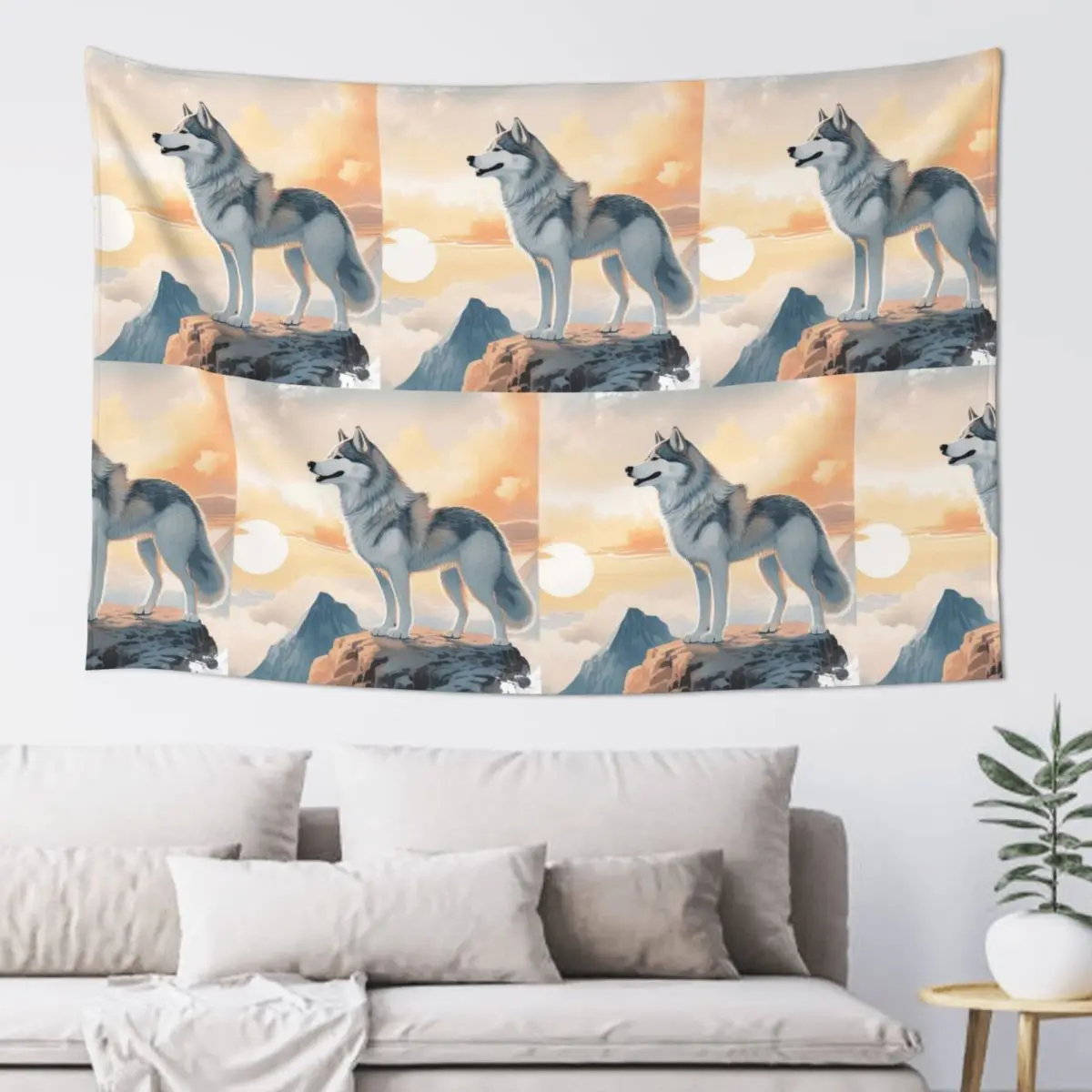 Siberian Husky In The Mountains Tapestry Funny Wall Hanging Aesthetic Home Decor Tapestries for Living Room Bedroom Dorm Room