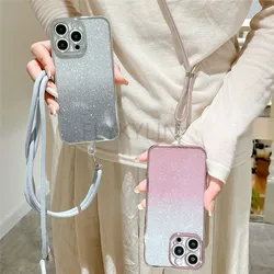 For Honor 200 Pro Crossbody Strap Case For Huawei Honor 200 Lite 100 90 80 70 60 50 30 20 Pro SE Glitter Lanyard Rope Soft Cover