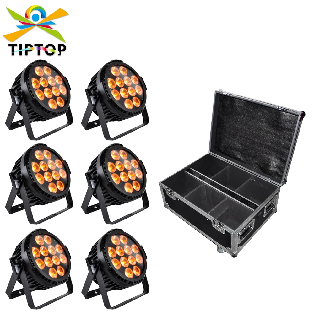 6IN1 Charging Flightcase Pack 12x18W RGBWAP Waterproof Aluminum Led Par Cans Remote DMX Controlled Sound Activated Auto Play