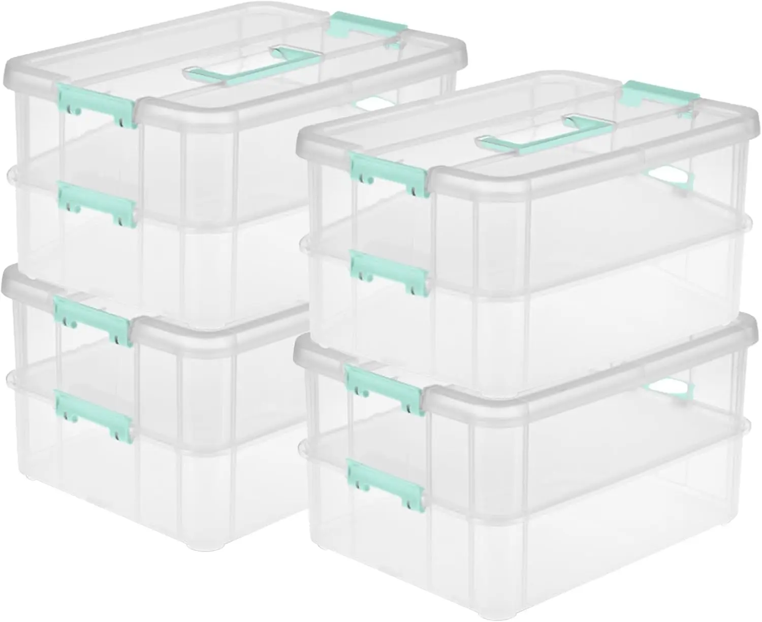 

4pcs Stackable Storage Box with Handle, 2-Layer Plastic Organizer Box