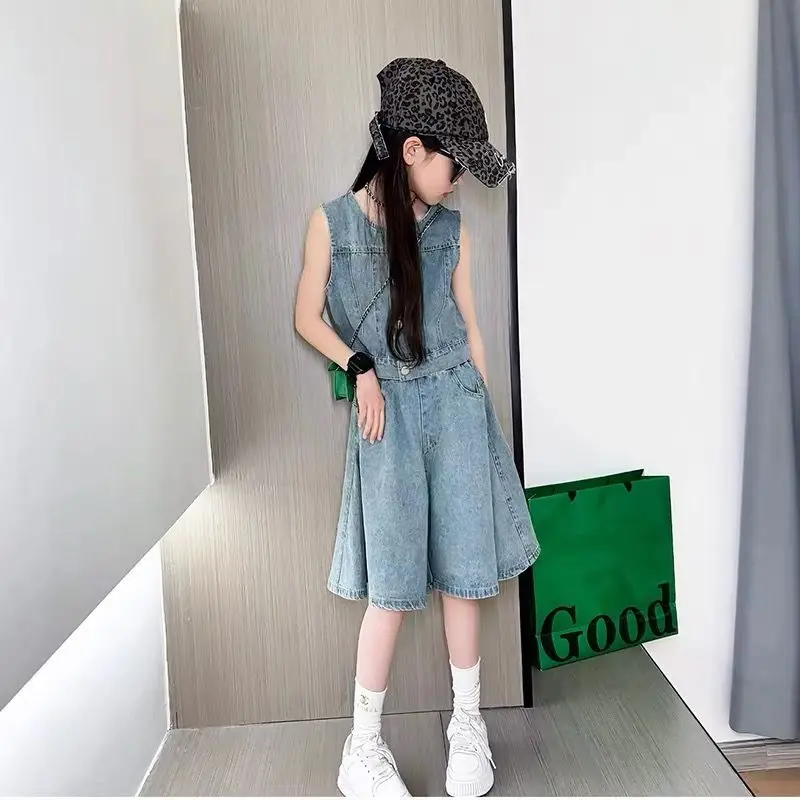 بدلة صيفية للبنات 2025 ملابس أطفال ملابس كورية للفتيات 10 12 سنة أطقم ملابس بناتي معطف أطفال 7 8 مجموعة 6