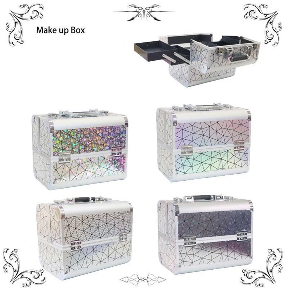 Portable Travel Makeup Case Laser Printing Cosmetics Make Up Organizers Storage Jewelry Manicure Suitcase Beauty Vanity Box Girl