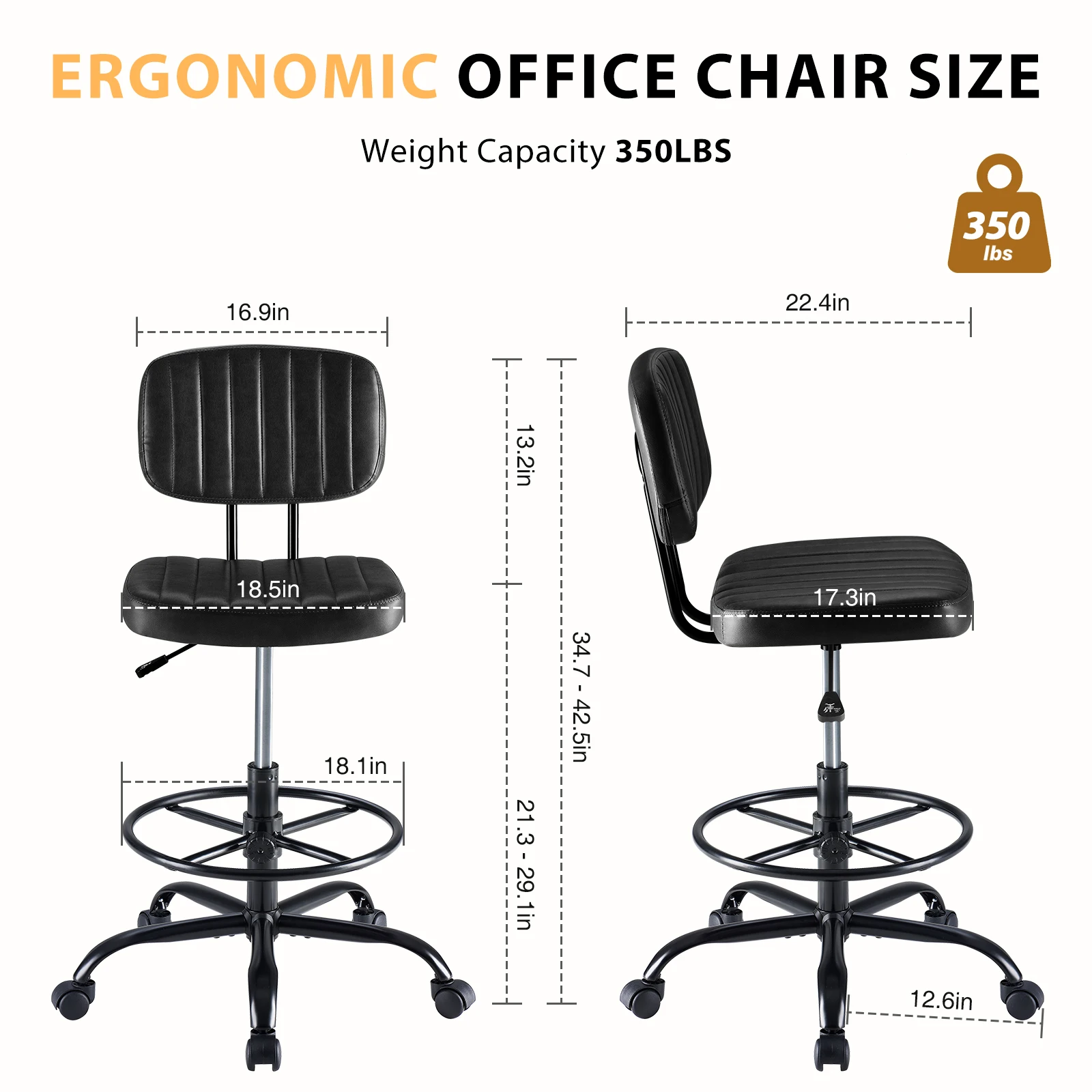 MCQ Ergonomic Armless PU Leather Drafting Office Chair with Swivel Rolling Adjustable Height Gaming Racing Chair For Home Office image 3