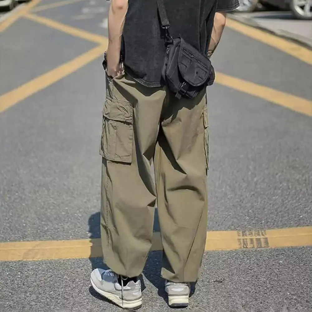 Men Cargo Pants Harajuku Style Straight Casual Pants for Men Autumn Solid Color Pocket Loose Wide Leg Trousers pantalones hombre