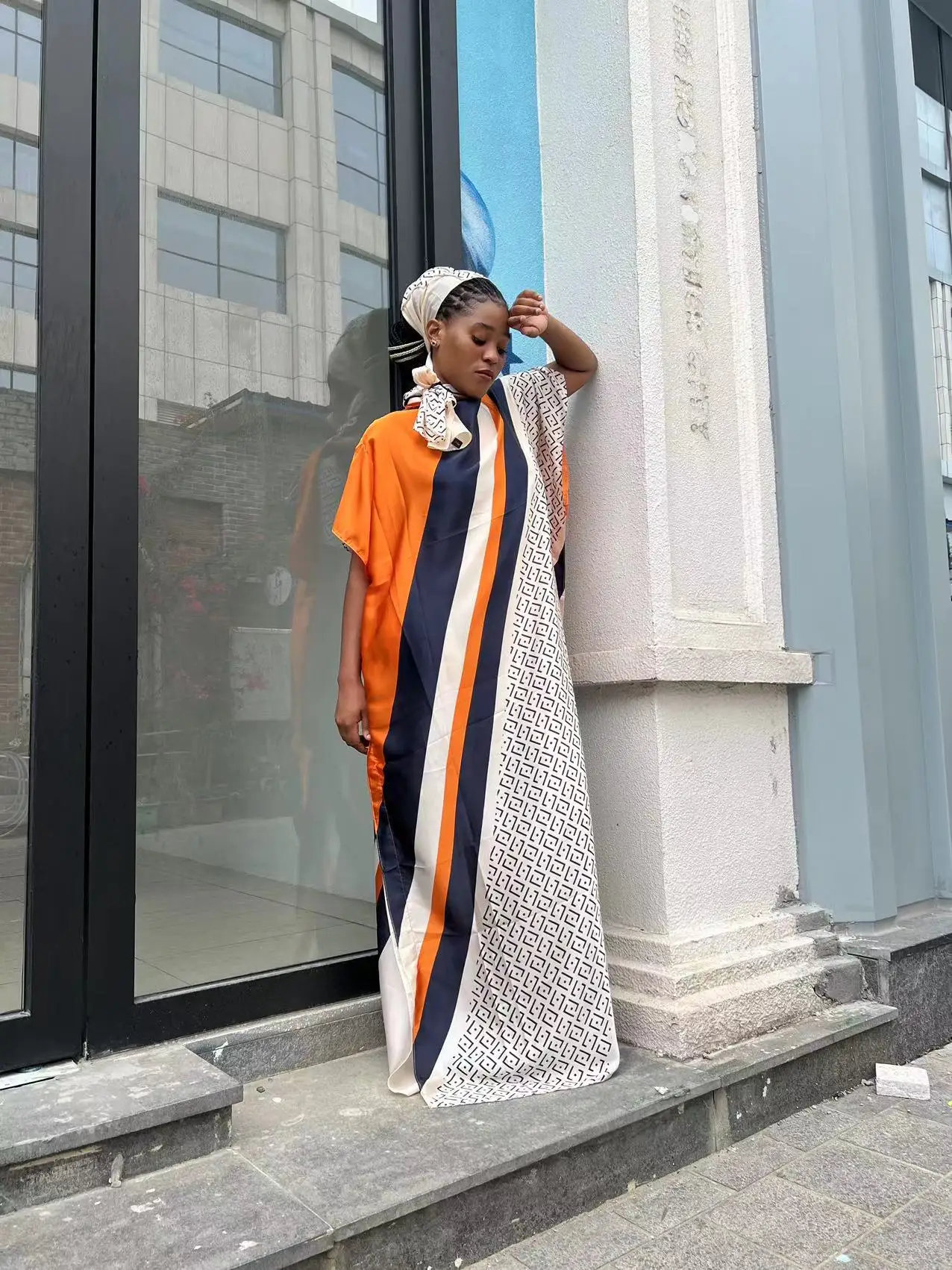 2024 New Rayon Fashion Oversize African Women Clothing Dubai Dashiki Abaya Free Size Print Design With Scarf Loose Long Dress