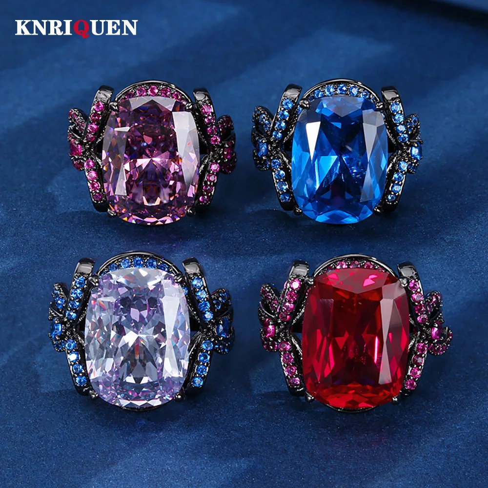 

Retro 12*16MM Ruby Sapphire Pink Quartz Amethyst Rings Charms Gemstone Party Fine Jewelry for Women Accessories Anniversary Gift