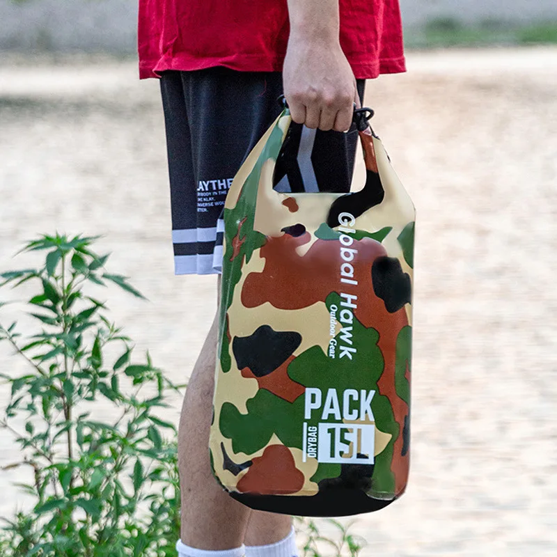 Waterproof Dry Bag 5L/10L/15L/20L/30L PVC Camouflage Dry Wet Separation Bag for Swimming Kayaking Rafting Boating River Trekking