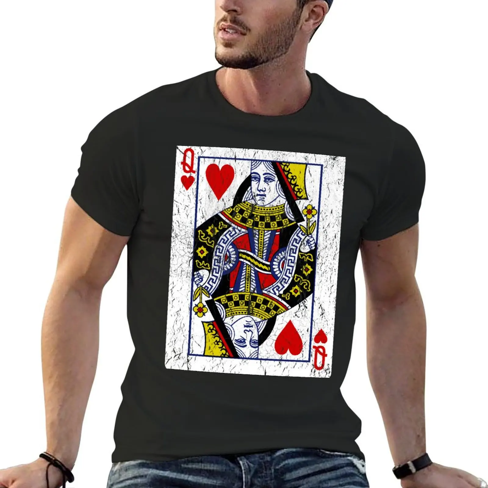 

Queen of Hearts Playing Card T-Shirt sweat tops new edition plain black t shirts men