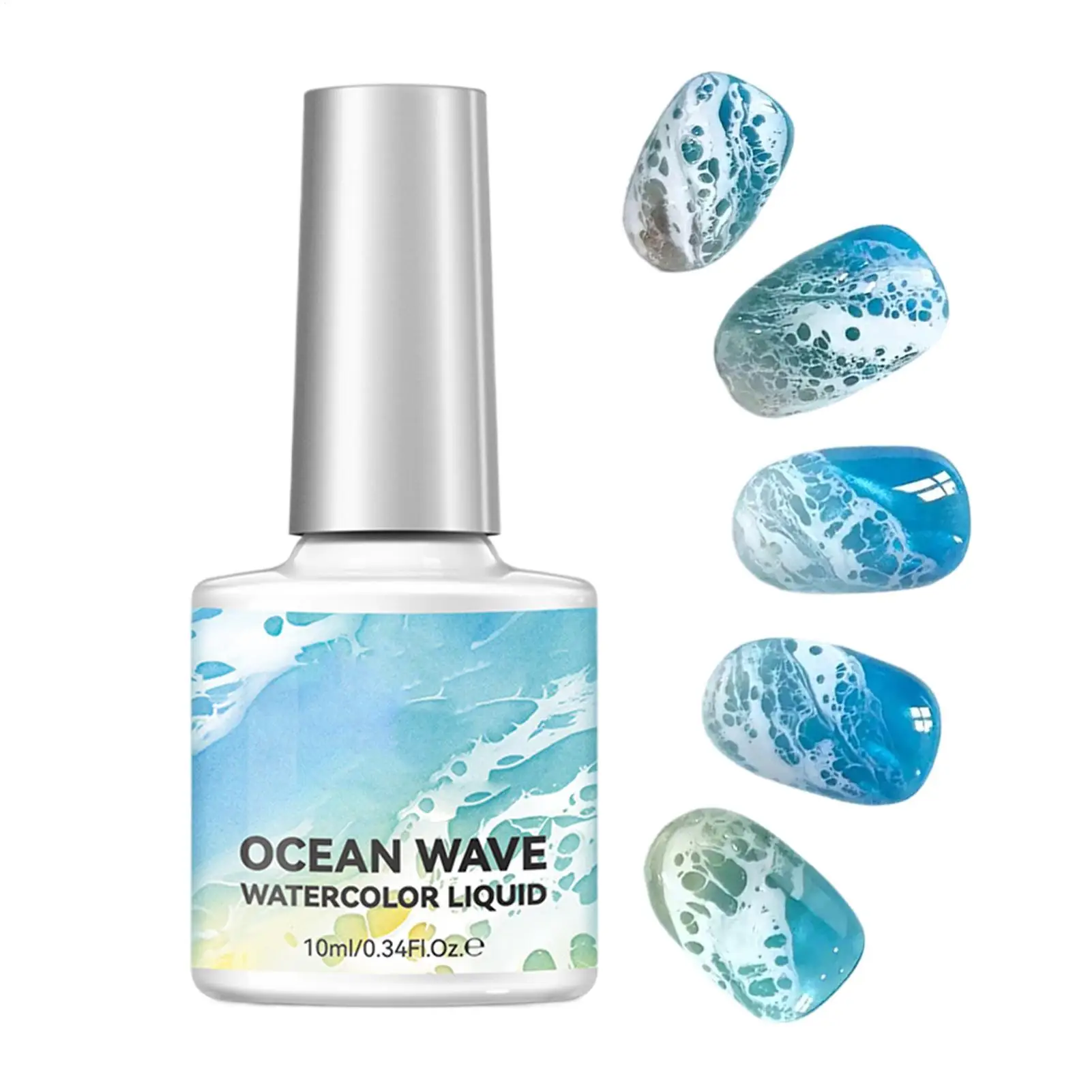 10ml Ocean Wave Aquarell-Flüssiggelpolitur, Weißer Aquarell-Effekt, 3 Sekunden Auftragbarkeit, Spitzen-Hohldesign, Farbverlauf für Nagelkunst