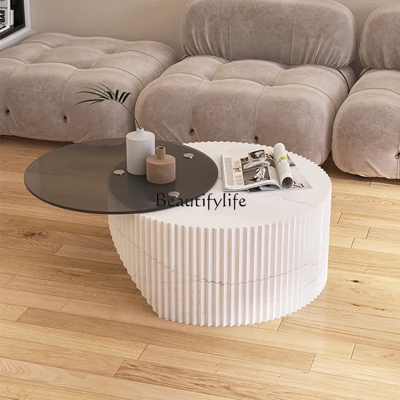 

yj19 Italian minimalist tempered glass coffee table high-end villa light luxury small apartment tea table