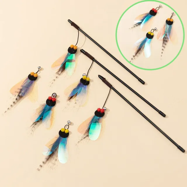Zabawki dla kotów Zabawka z piór dla kotów Teaser Stick Odporne na gryzienie zabawki dla kotów Butterfly Interaktywna trwała zabawka dla kotów z dzwoneczkiem Produkty dla zwierząt domowych