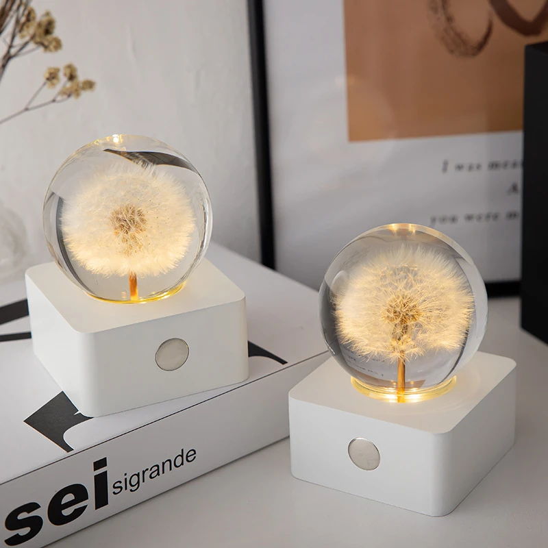 Linglan Eternal Flower Nightlight Crystal Ball Placements Real Flower Specimens for Girlfriend's Birthday