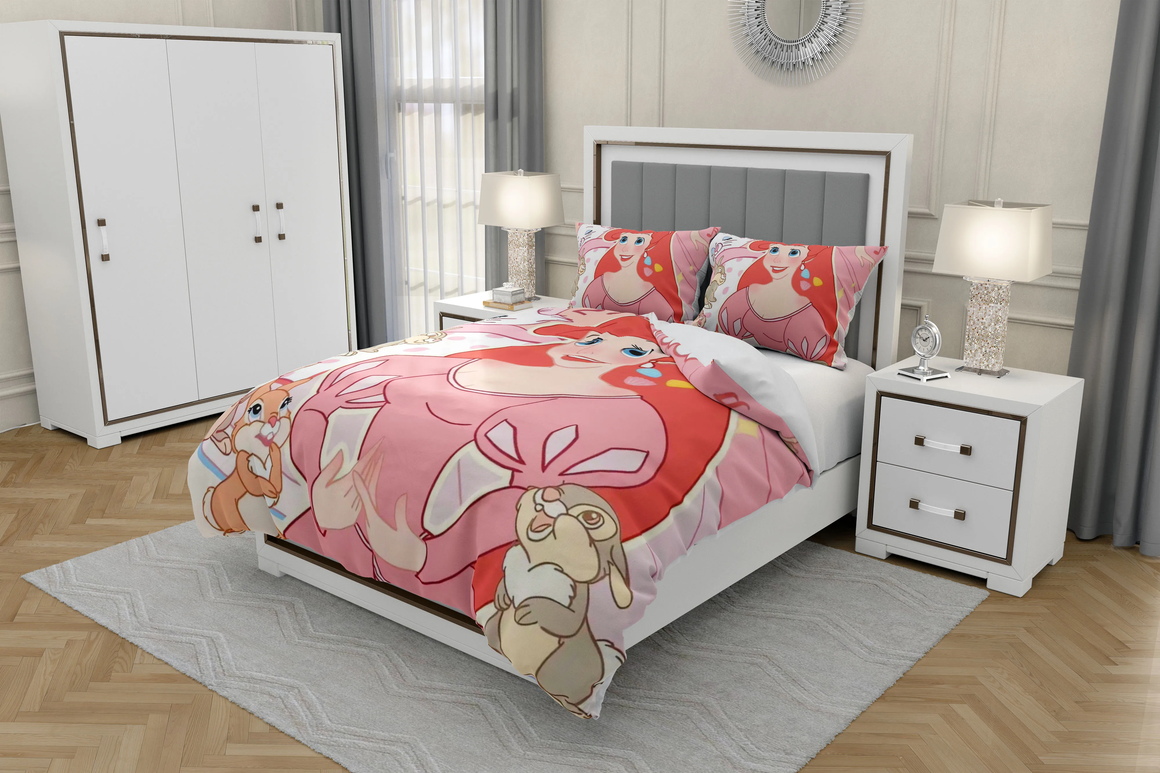 Disney cartoon print Princess Set biancheria da letto per bambini Set copripiumino Set biancheria da letto doppia copripiumino cartone animato