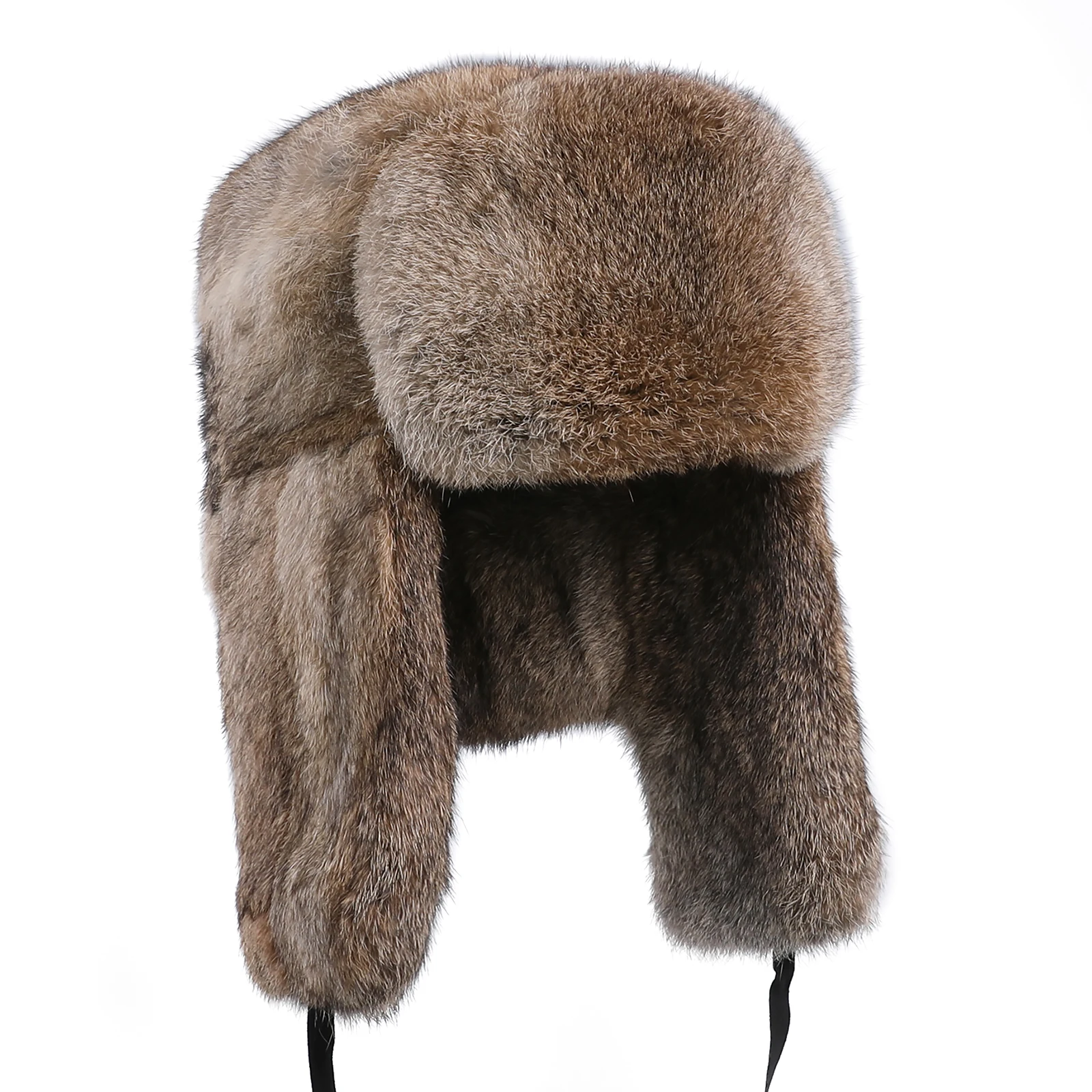 Mens Winter Warm 100% Real Premium Rabbit Fur Trapper Hat, Russian Ushanka Aviator Hat with Earflaps For Cold Weather