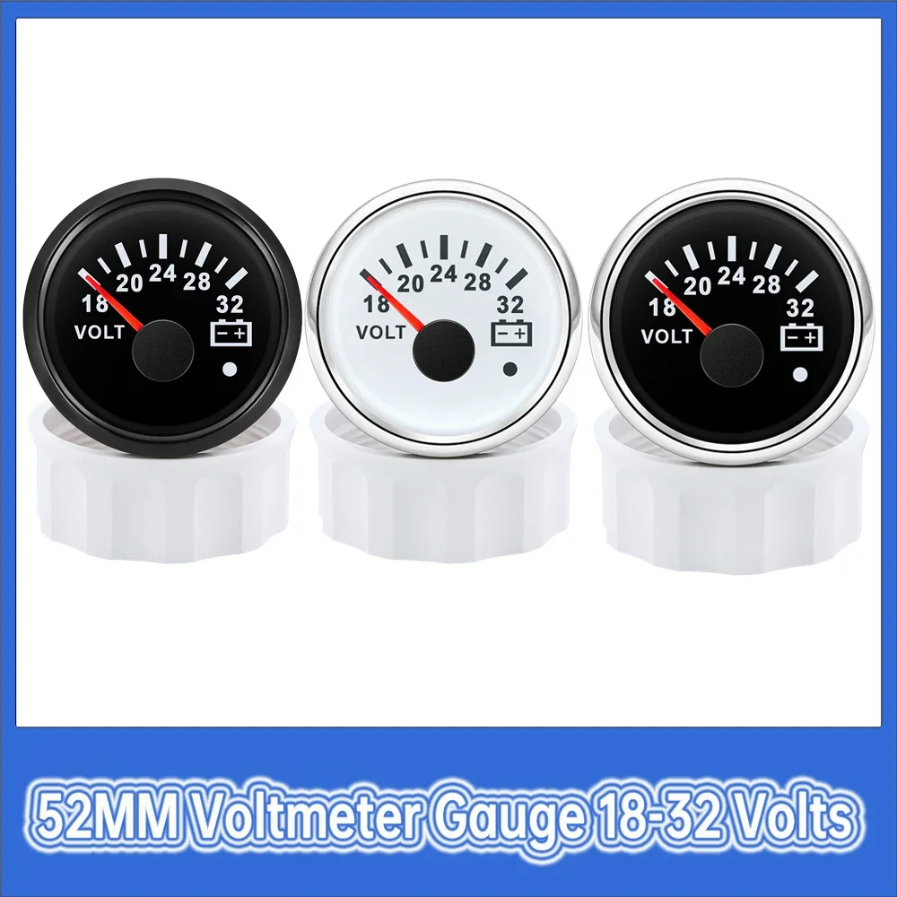 

52MM 18-32 Volts Voltmeter Gauge Red Backlight with Alarm Light Car Caravan Marine Boat Accessories Meter