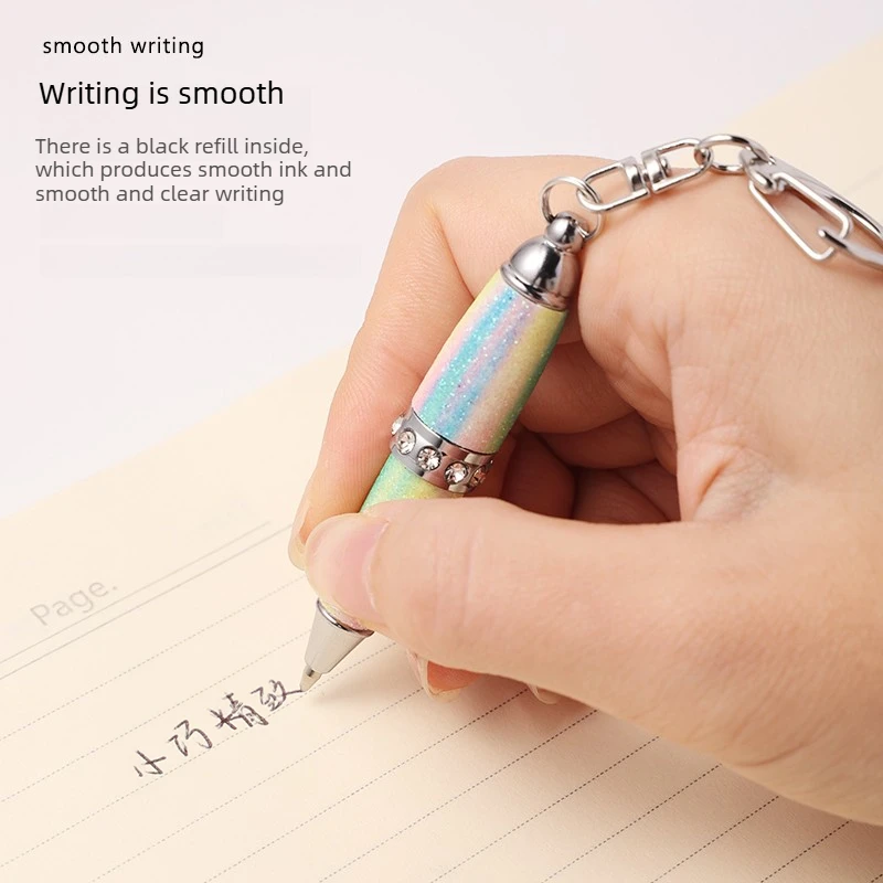 Keychain Ballpoint Pen Mini Short Pen Rotating Out Core Portable Hanging Smooth Writing Gel Pen Offie School Supplies Stationery