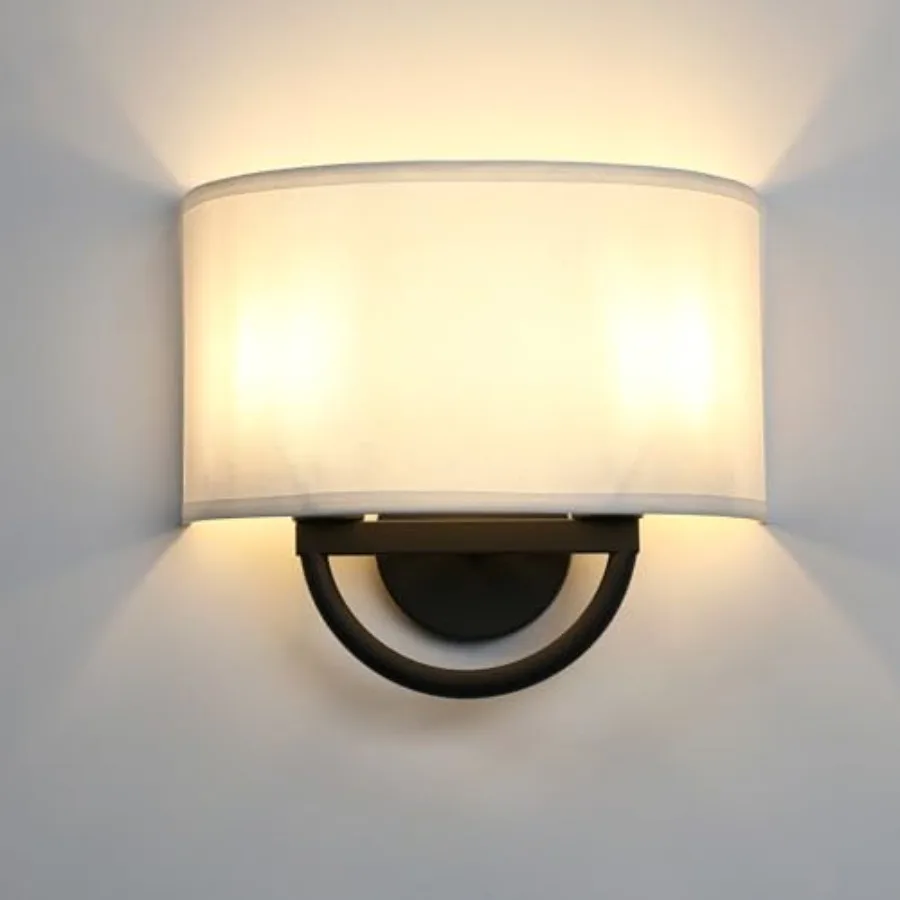 

Industrial 2-Lights Wall Sconce Fixture with White Fabric Shade, Double Arm Wall Light Lamps Decor for Hallway Bedroom Living R