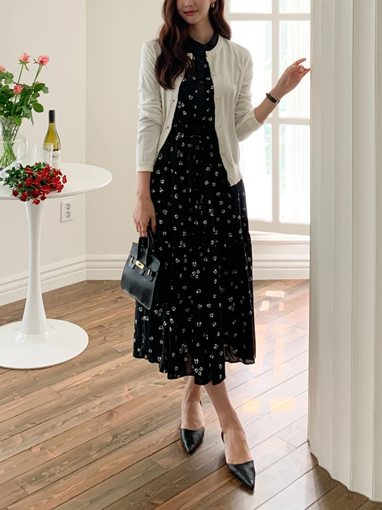 NYFS 2023 Autumn New Korea Woman Dress Vestidos Robe Elbise Loose Plus Size Long Sleeve Print Long Dresses