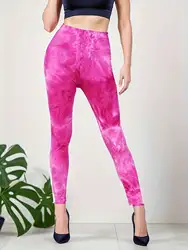 CUHAKCI Fashion Casual Women's Tight Pants High Elasticity Tight Legging Tie Dyeing Solid Color Fitness Exercise Nine Point Pant