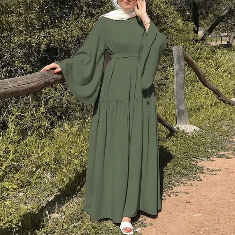 Islam Abaya Dress for Women, Monochrome, O-neck, Long Sleeve, Elegant Robe, Casual Kraft Tan, Muslim Fashion
