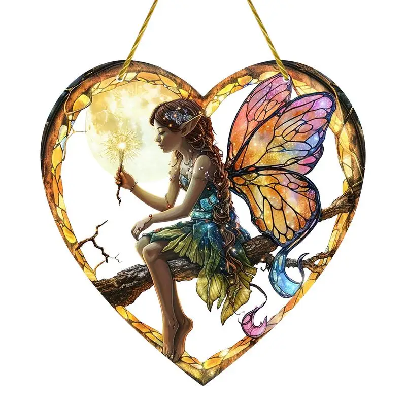 Heart Shaped Fairy Window pendant Decoration Heart Shaped Wall Hanging Stained Glass Effect Fairy Sun Catcher Craft Decoration