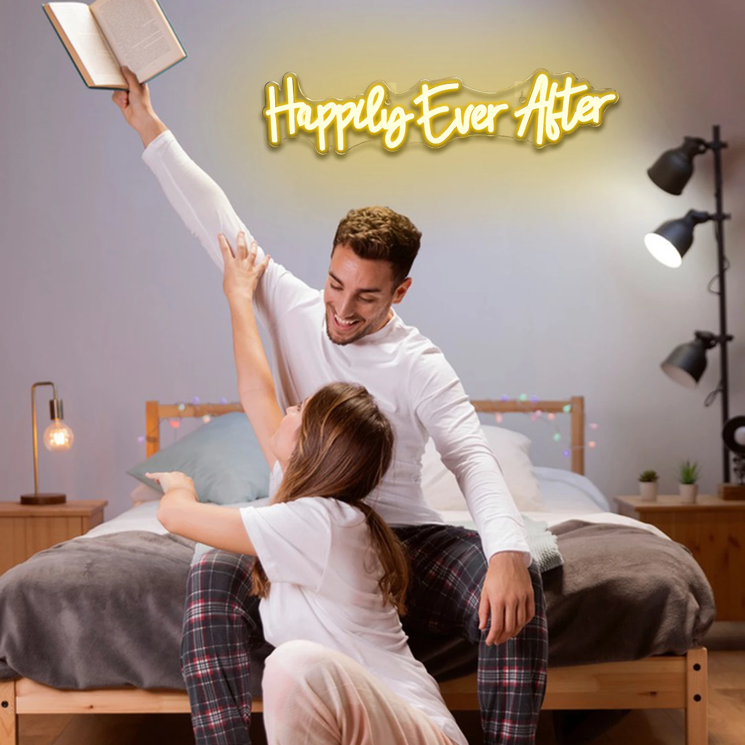 Happy Ever After Neon Sign LED Hanging Wall Decoration Wedding Home Party Room Decor USB Powered Warm Growing Panel Lights