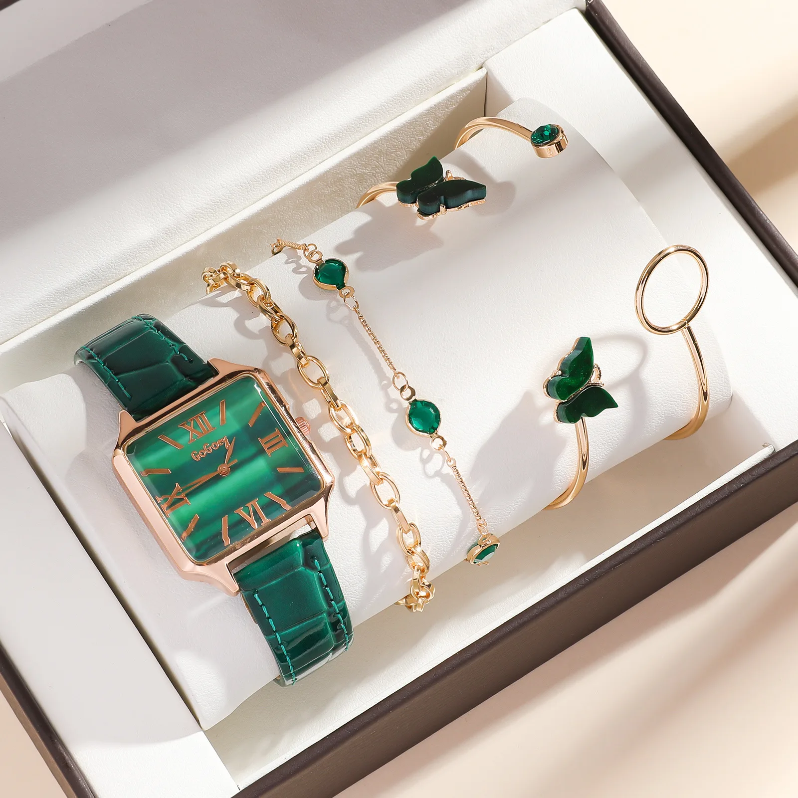 5Pcs Women's Watch Gift Set Butterfly Bracelet Set Diamond Encrusted Quartz Watch