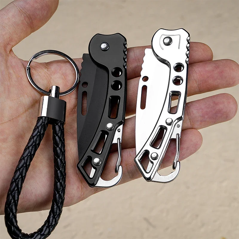 EDC stainless steel pocket knife, mini keychain folding knife, convenient survival knife, for unboxing self-defense