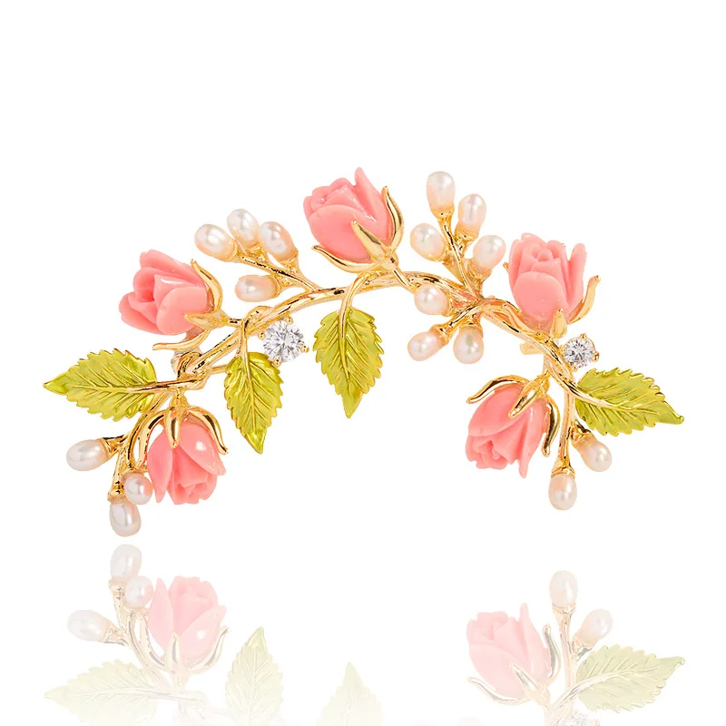 Ethnic Antique Bridal Branch Brooch Handmade Enamel Freshwater Pearl Plant Flower Broochpins Delicate Corsage Accessories Pins