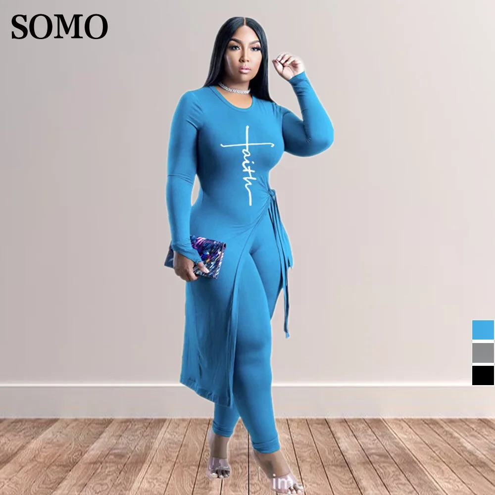 

SOMO Fall 2 Piece Sets Women Crew Neck Long Tops Casual Fashion Two Piece Pants Set Plus Size Tracksuit Wholesale Dropshipping