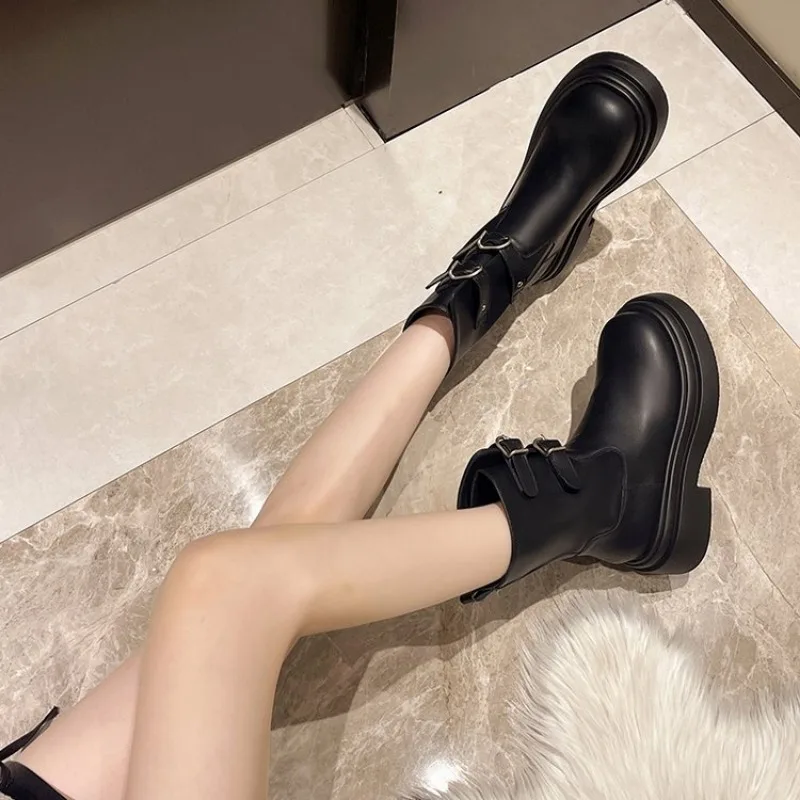 

Ankle Mid Heels Chelsea Boots Winter New Fashion Platform Women Zipper Shoes Goth Casual Motorcycle Boots Women Thick Shoes 2025