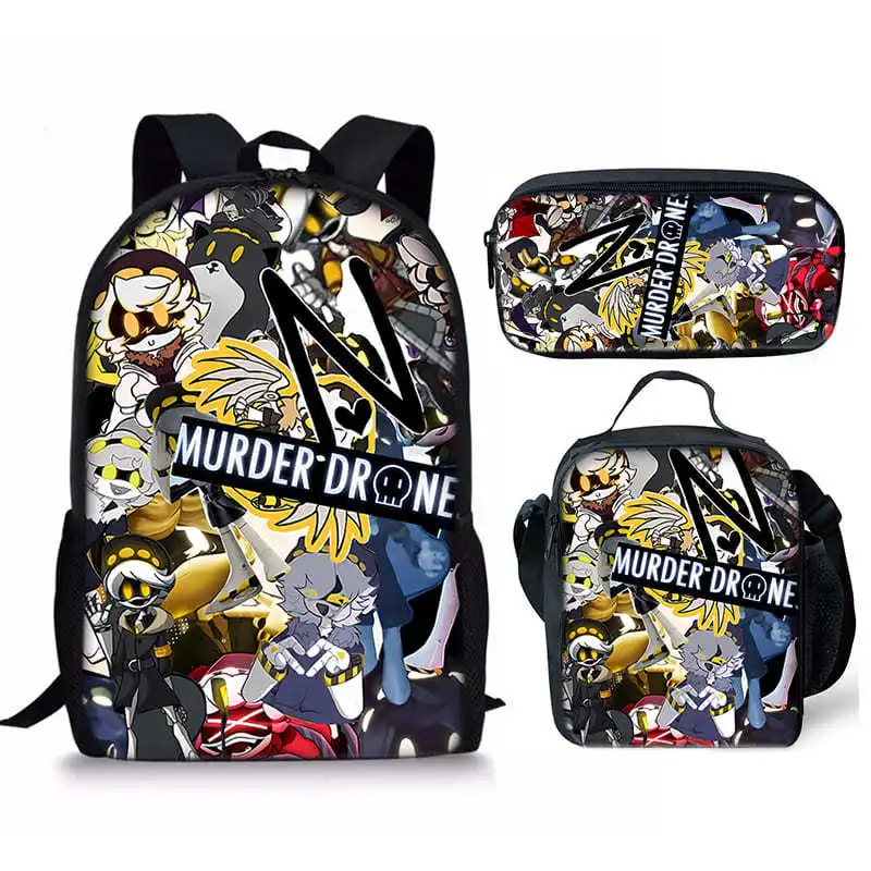 Hip Hop Youthful Novelty Murder Drones 3D Print 3pcs/Set Student Travel bags Laptop Daypack Backpack Lunch Bag Pencil Case