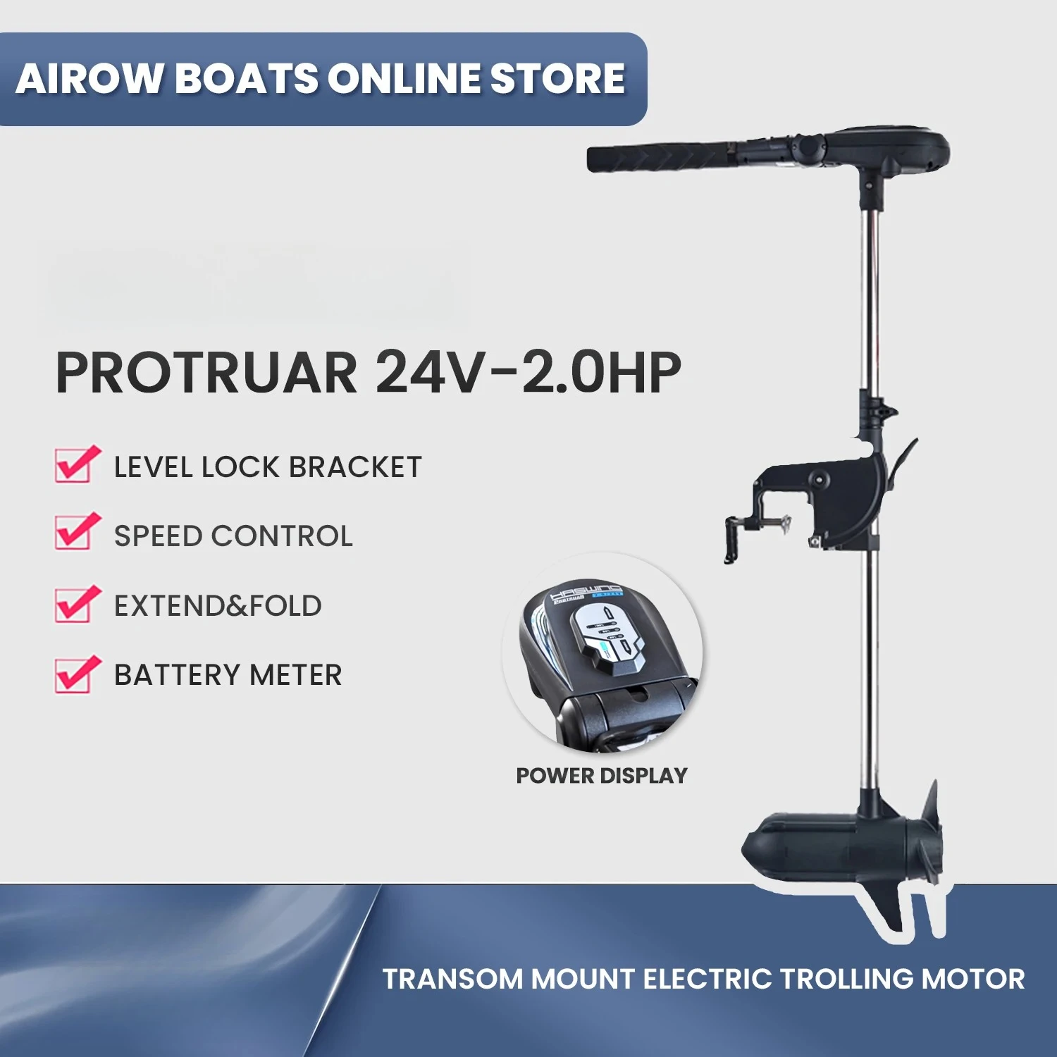 24V 960W/2HP Brushless Electric Motor Tiller Control Outboard Engine with Peak Thrust of 85lbs Electric Trolling Engine