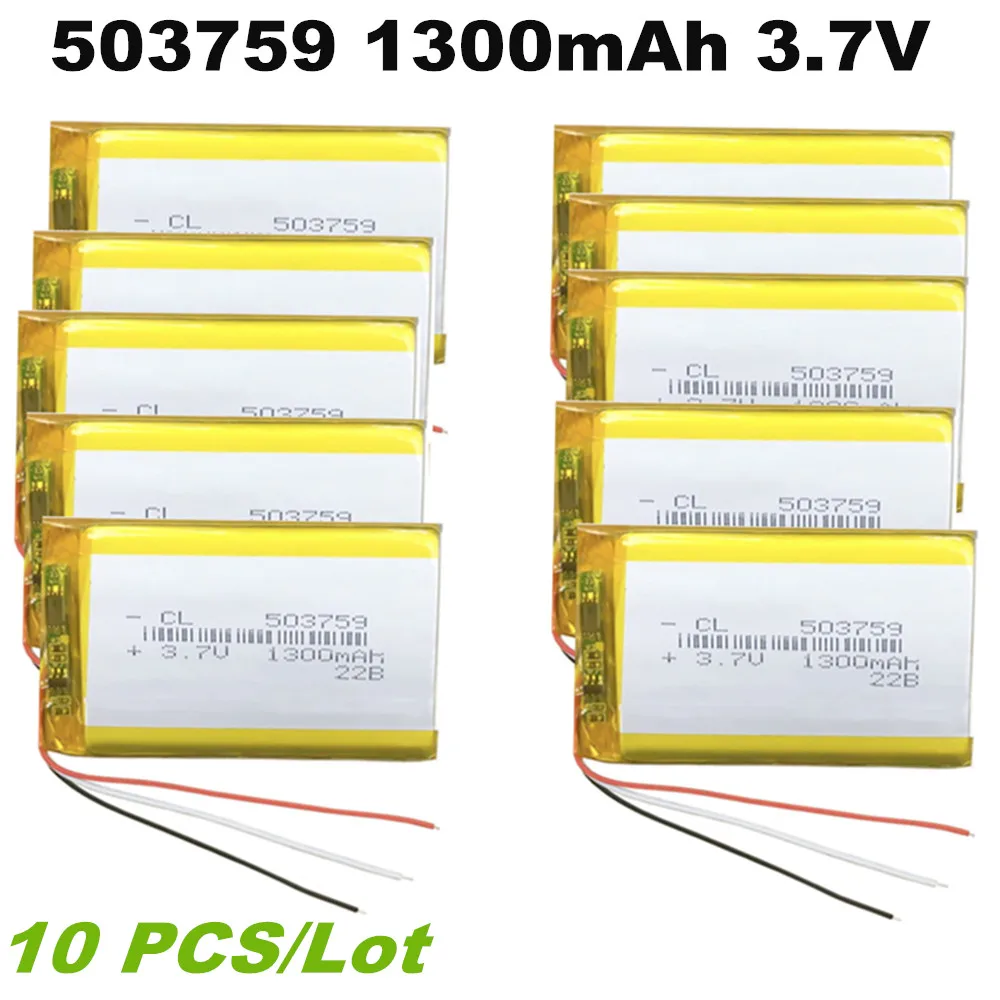 

10 шт 503759 Полимерный аккумулятор 3,7 В, 1300 мАч для SONY MP3 NWZ-F800 NWZ-F805 NWZ-F806 NWZ-A16 NWZ-A17 MDR-HW700DS Bluetooth-динамик