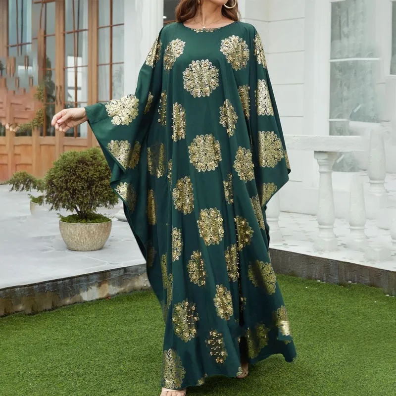 

Islamic Fashion Abaya High Quality Bronzing Beading Bat Sleeve Muslim Ladies Robes Women Evening Dresses Dubai Luxury Caftan